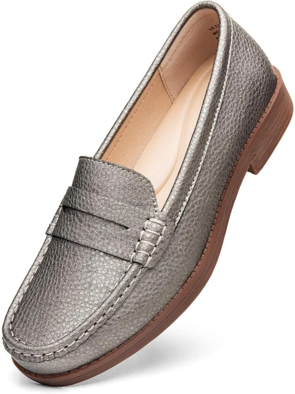 Women's Bronze Leather Comfortable Penny Loafers Slip On Casual Walking Shoes
